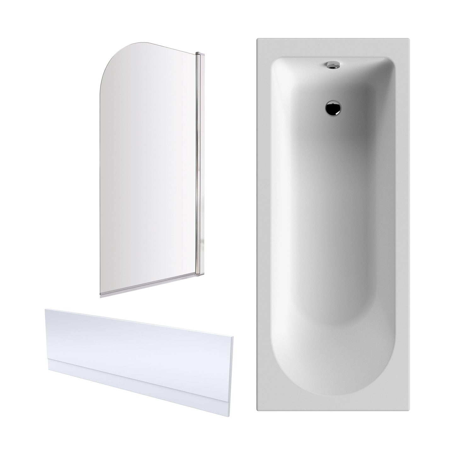 [BBZSE017] Round Single Ended 1700x750 Shower Bath Set - Front Panel, Chrome Straight Bath Screen & Leg Set - Cutout