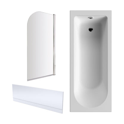 [BBZSE017] Round Single Ended 1700x750 Shower Bath Set - Front Panel, Chrome Straight Bath Screen & Leg Set - Cutout