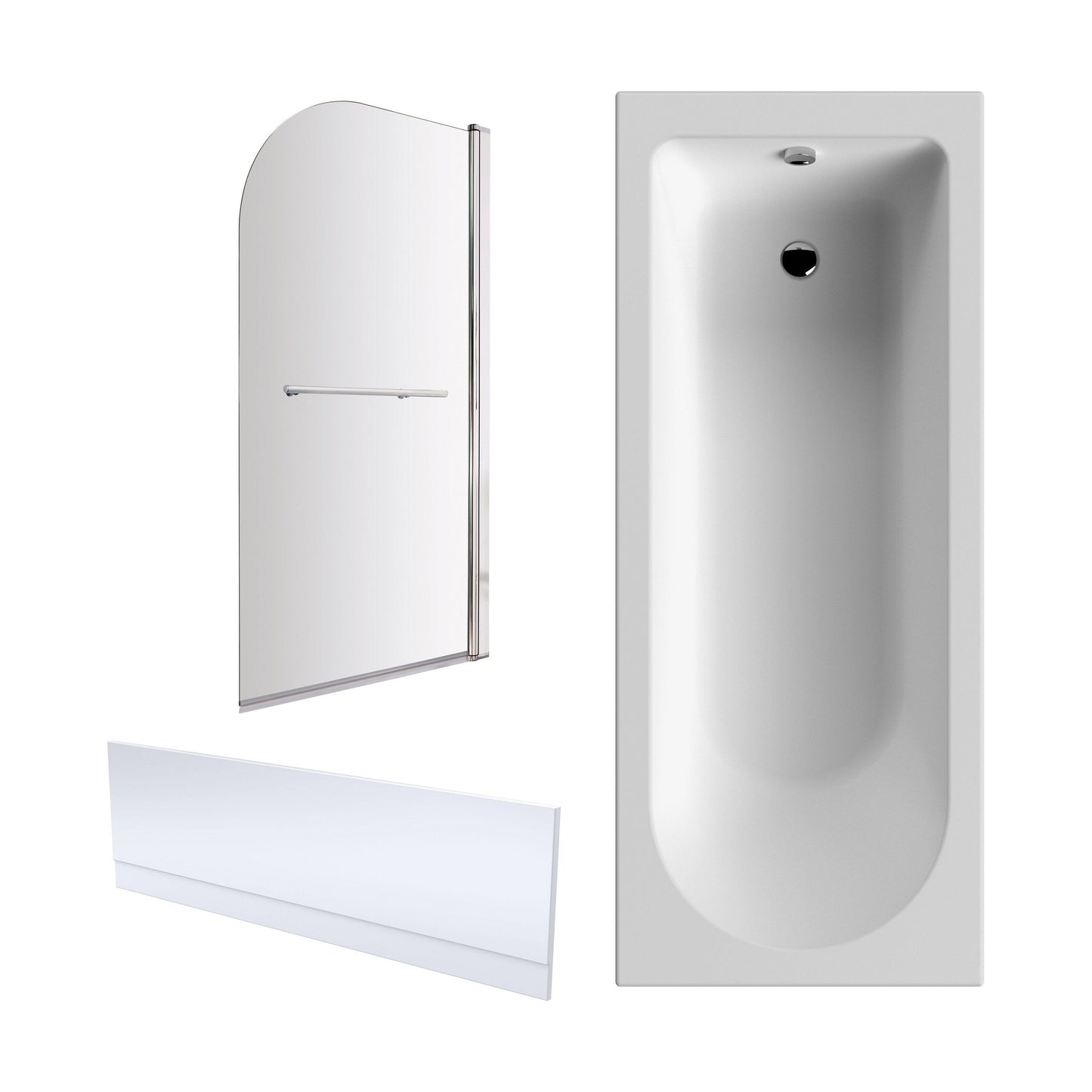 [BBZSE018] Round Single Ended 1700x750 Shower Bath Set - Front Panel, Chrome Straight Bath Screen with Towel Rail & Leg Set - Cutout