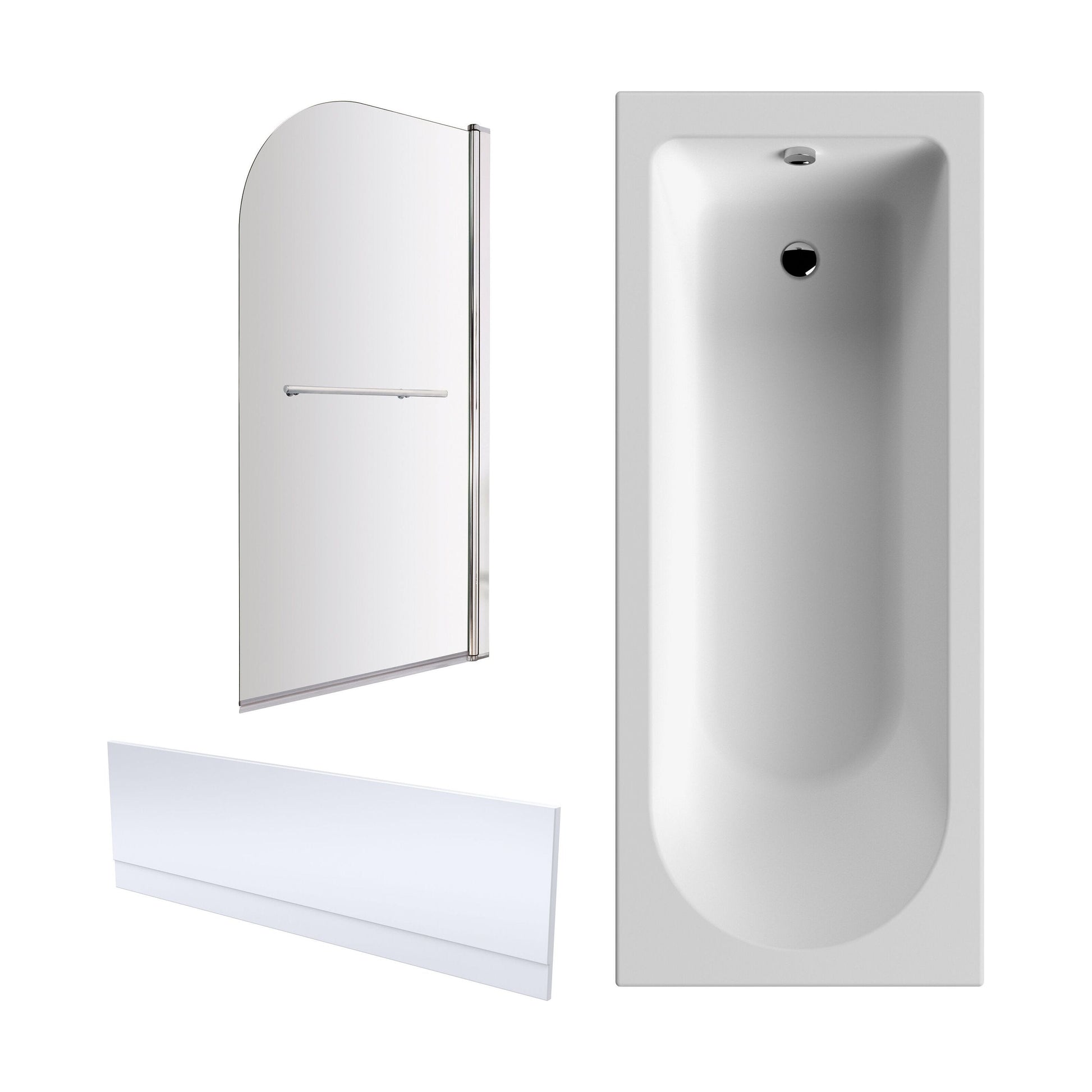 [BBZSE018] Round Single Ended 1700x750 Shower Bath Set - Front Panel, Chrome Straight Bath Screen with Towel Rail & Leg Set - Cutout