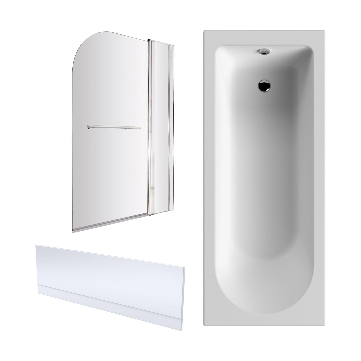 [BBZSE020] Round Single Ended 1700x750 Shower Bath Set - Front Panel, Screen with Fixed Panel and Rail - Chrome - Cutout