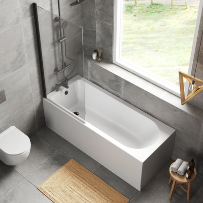 [BBZSE041] Round Single Ended 1700x700 Shower Bath Set - Front Panel, Square Bath Screen - Black - Lifestyle 2
