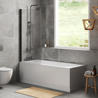 [BBZSE041] Round Single Ended 1700x700 Shower Bath Set - Front Panel, Square Bath Screen - Black - Lifestyle 3