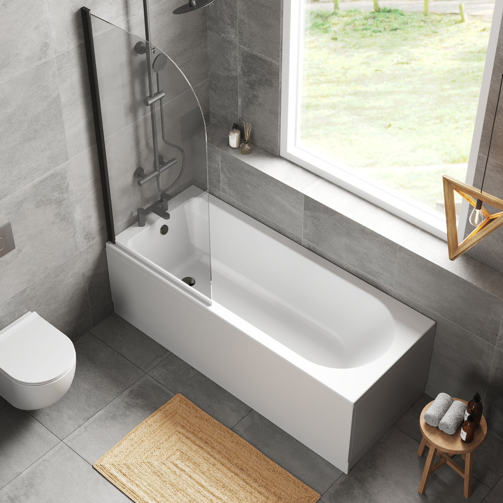 [BBZSE042] Round Single Ended 1700x700 Shower Bath Set - Front Panel, Round Bath Screen - Lifestyle 2