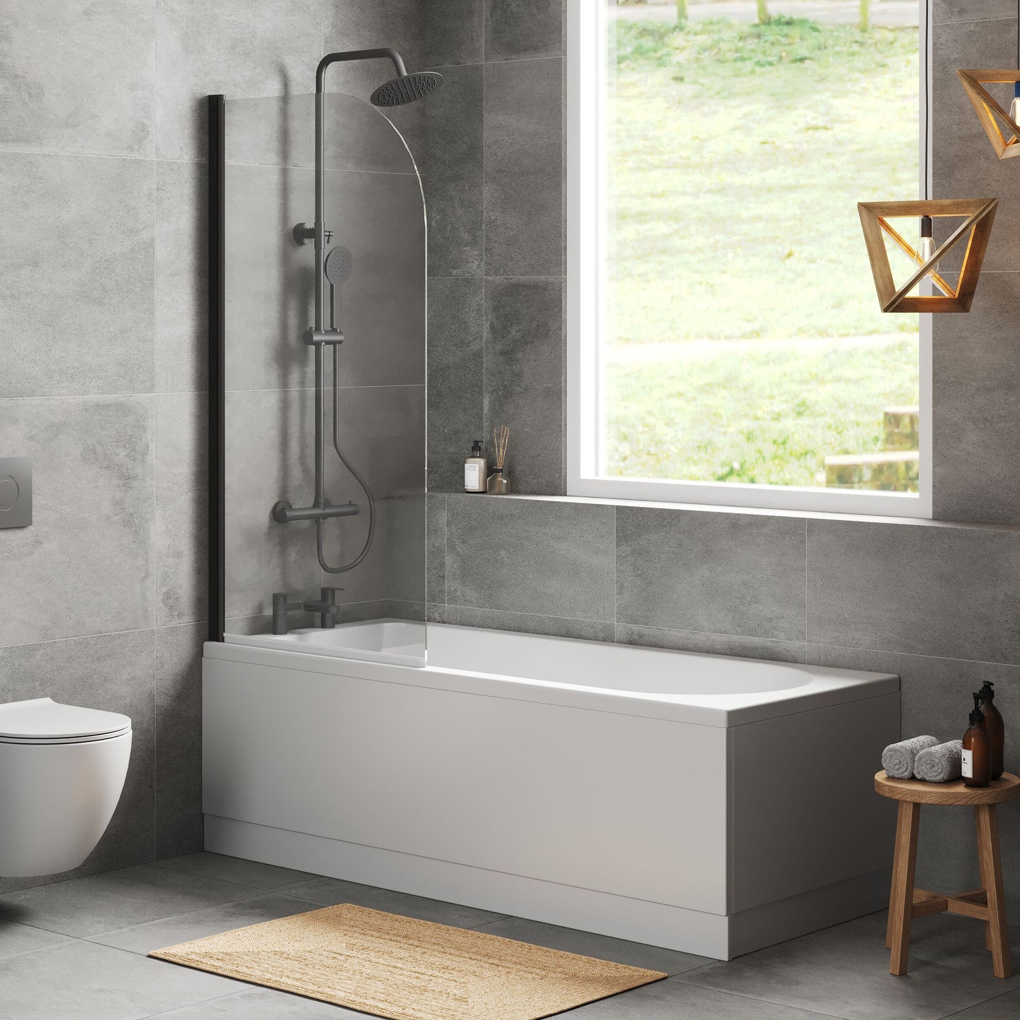 [BBZSE042] Round Single Ended 1700x700 Shower Bath Set - Front Panel, Round Bath Screen - Lifestyle 3