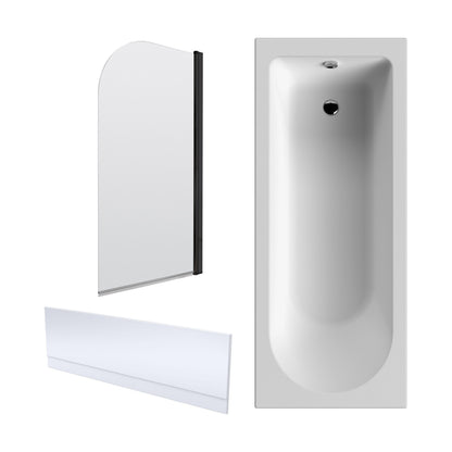 [BBZSE044] Round Single Ended 1700x750 Shower Bath Set - Front Panel, Round Bath Screen - Black - Cutout