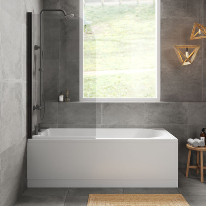 [BBZSE044] Round Single Ended 1700x750 Shower Bath Set - Front Panel, Round Bath Screen - Black - Lifestyle 1