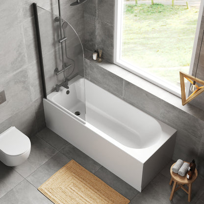 [BBZSE044] Round Single Ended 1700x750 Shower Bath Set - Front Panel, Round Bath Screen - Black - Lifestyle 2