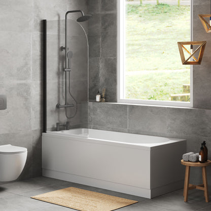[BBZSE044] Round Single Ended 1700x750 Shower Bath Set - Front Panel, Round Bath Screen - Black - Lifestyle 3