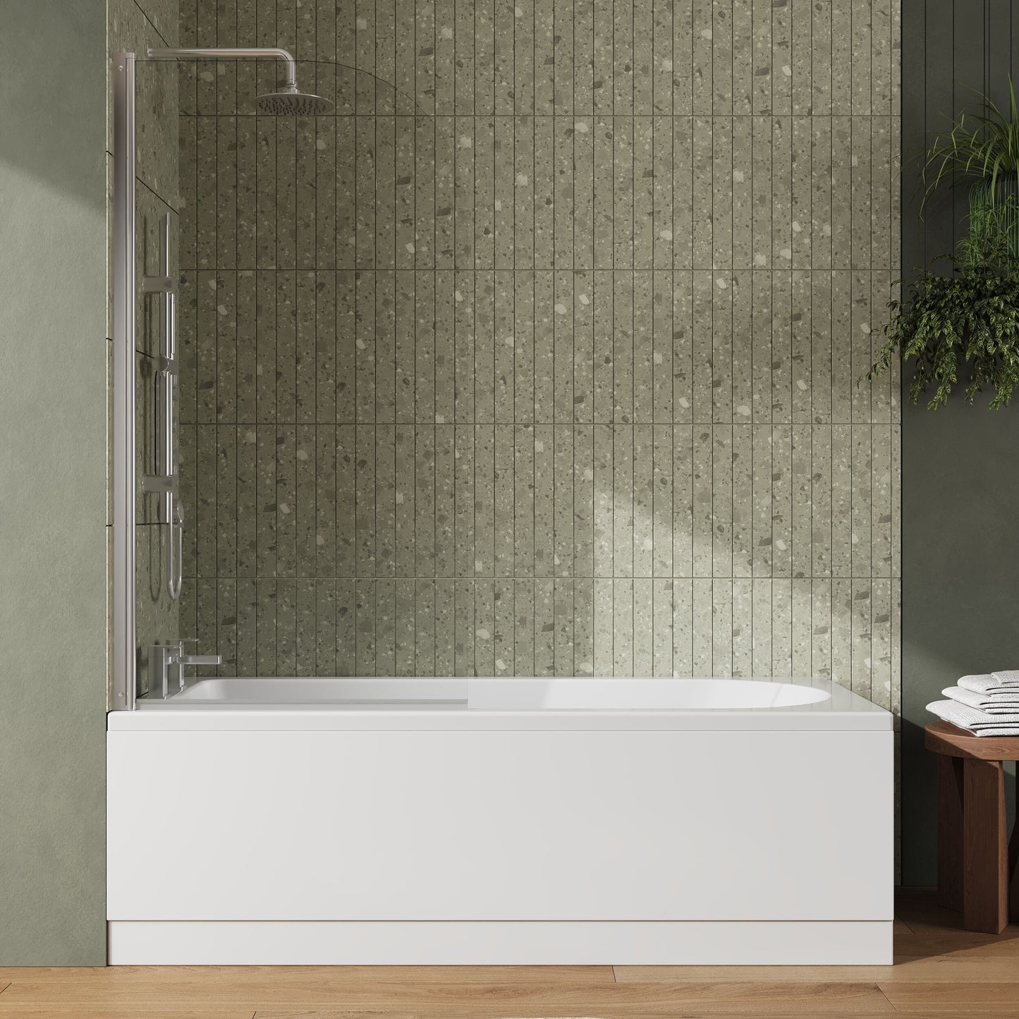 [BBZSE046] Round Single Ended 1700x700 Shower Bath Set - Front Panel, Round Bath Screen, Fixings & Leg Set - Lifestyle 1