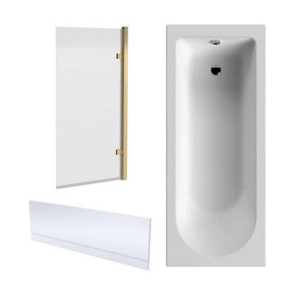 [BBZSE049] Round Single Ended 1700x700 Shower Bath Set - Front Panel, Square Hinged Screen & Leg Set - Cutout