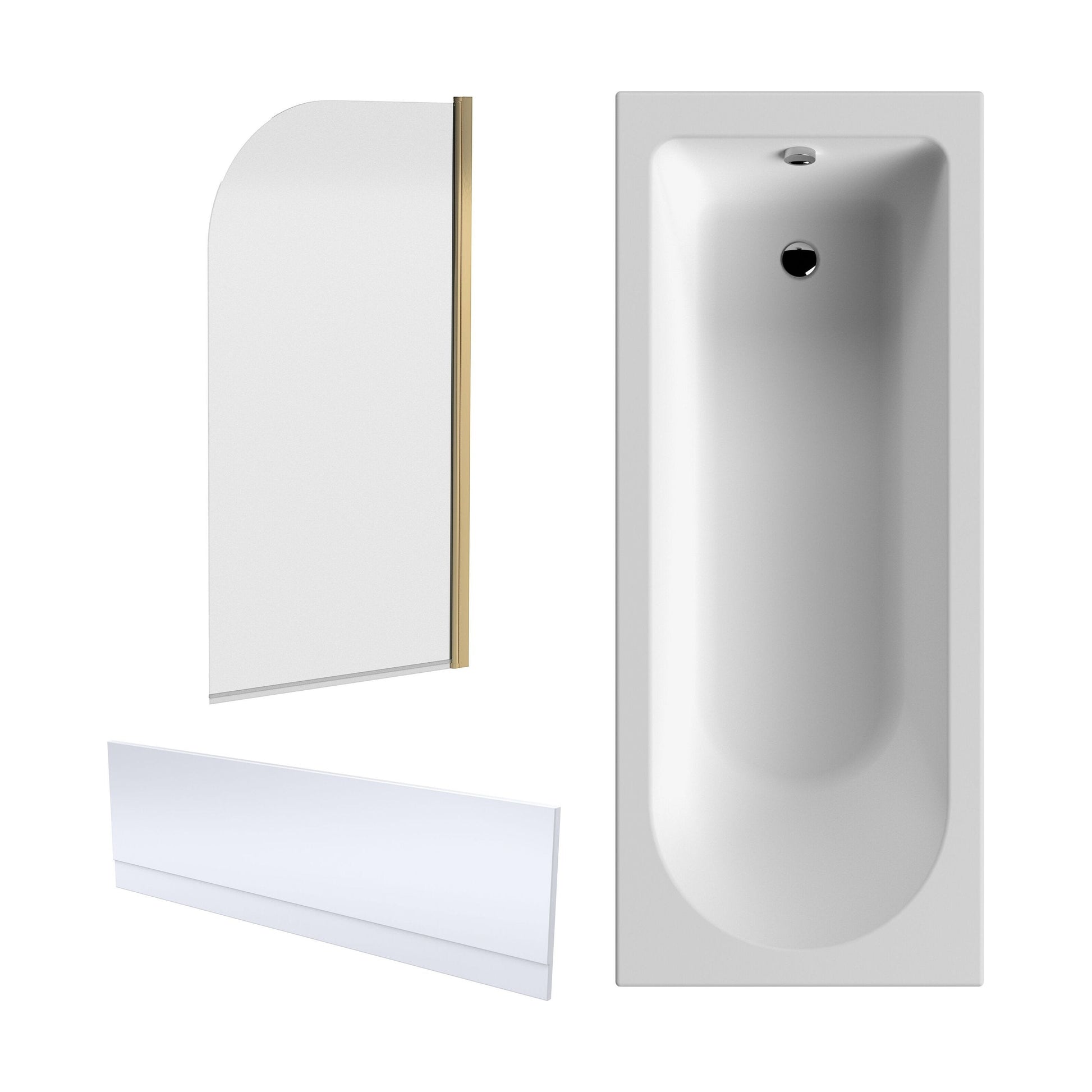 [BBZSE050] Round Single Ended 1700x700 Shower Bath Set - Front Panel, Brushed Brass Round Bath Screen & Leg Set - Cutout