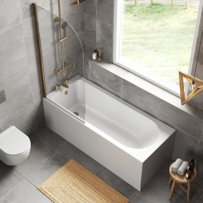 [BBZSE050] Round Single Ended 1700x700 Shower Bath Set - Front Panel, Brushed Brass Round Bath Screen & Leg Set - Lifestyle 2