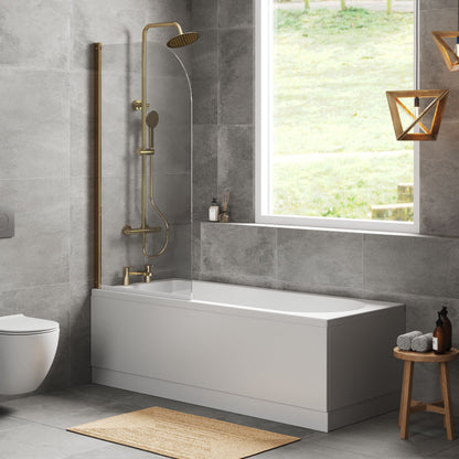 [BBZSE050] Round Single Ended 1700x700 Shower Bath Set - Front Panel, Brushed Brass Round Bath Screen & Leg Set - Lifestyle 3