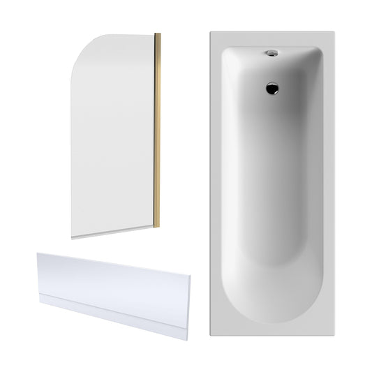 [BBZSE052] Round Single Ended 1700x750 Shower Bath Set - Front Panel, Brushed Brass Round Bath Screen & Leg Set - Cutout