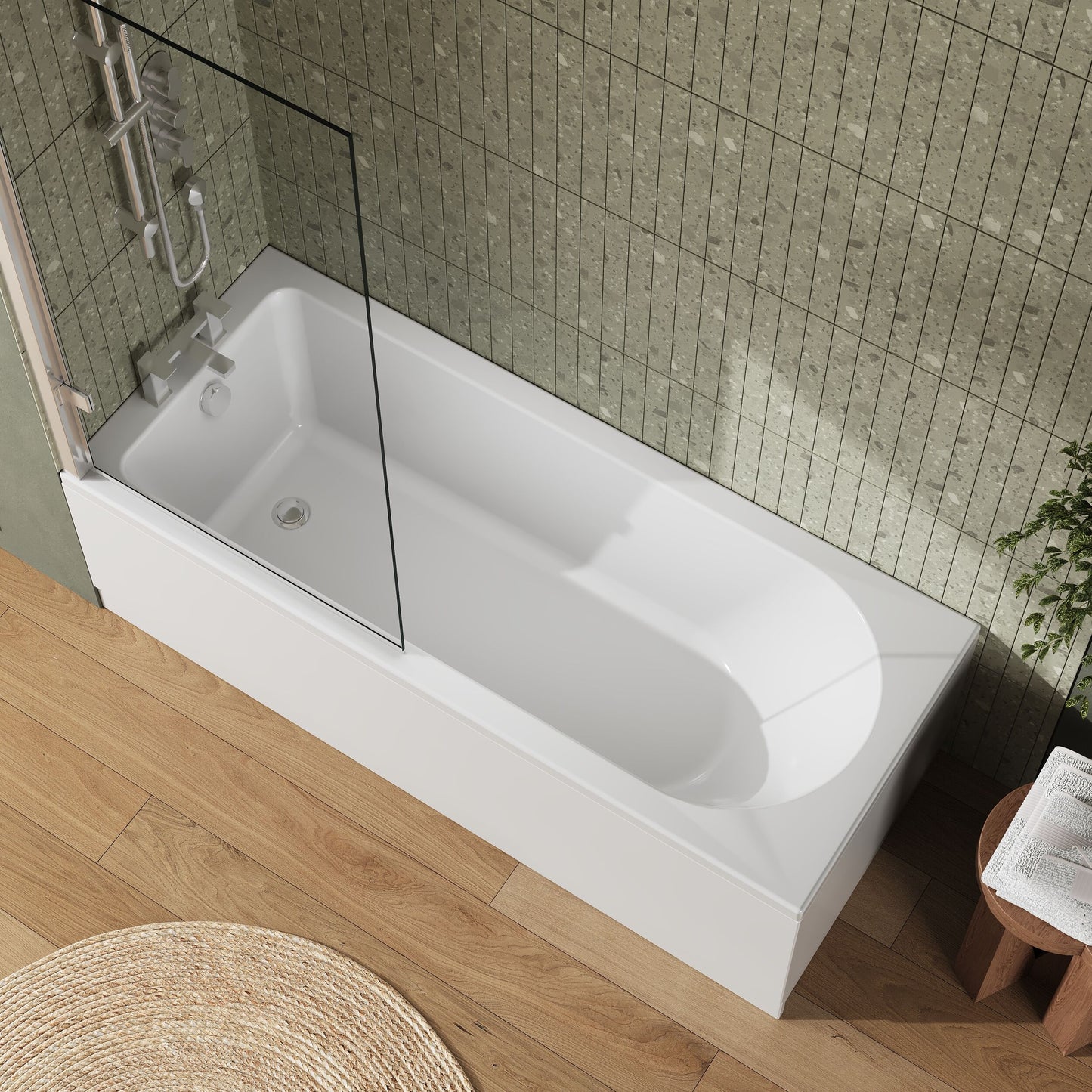 [BBZSE053] Round Single Ended 1700x700 Shower Bath Set - Front Panel, Square Hinged Bath Screen, Fixings & Leg Set - Lifestyle 2