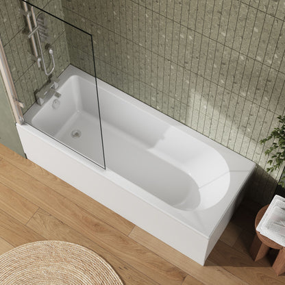 [BBZSE053] Round Single Ended 1700x700 Shower Bath Set - Front Panel, Square Hinged Bath Screen, Fixings & Leg Set - Lifestyle 2