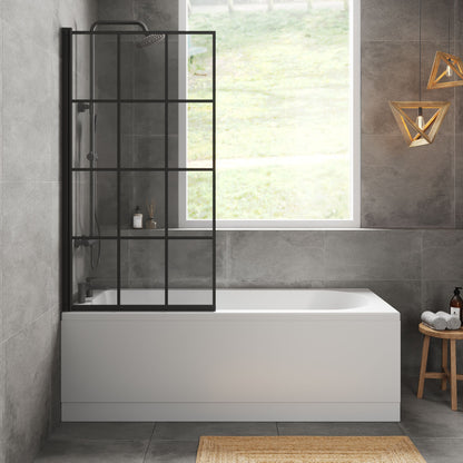 [BBZSE057] Round Single Ended 1700x700 Shower Bath Set - Front Panel & Black Hinged Screen - Lifestyle 1