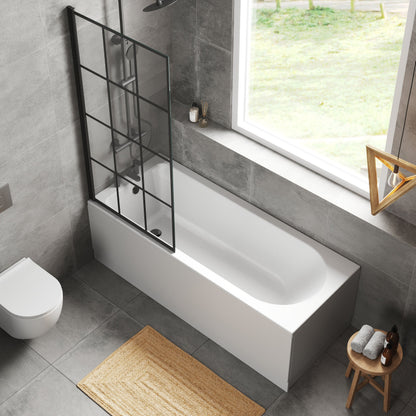 [BBZSE057] Round Single Ended 1700x700 Shower Bath Set - Front Panel & Black Hinged Screen - Lifestyle 2