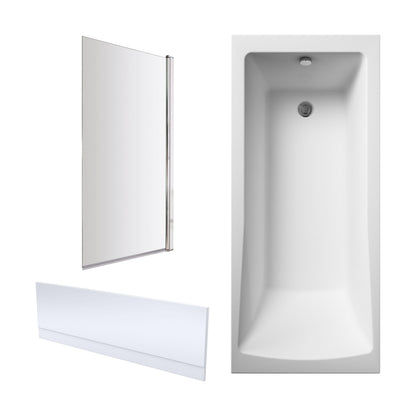 [BBZSE059] Square Single Ended 1700x700 Shower Bath Set - Front Panel, Chrome Square Bath Screen & Leg Set - Cutout
