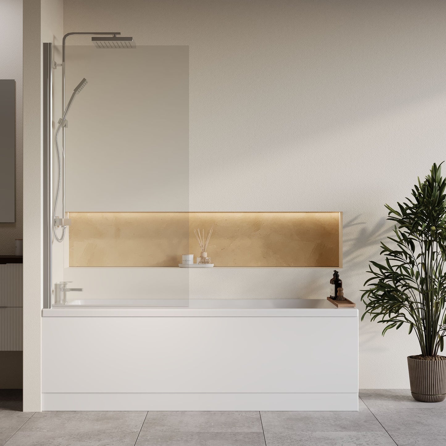 [BBZSE059] Square Single Ended 1700x700 Shower Bath Set - Front Panel, Chrome Square Bath Screen & Leg Set - Lifestyle 1
