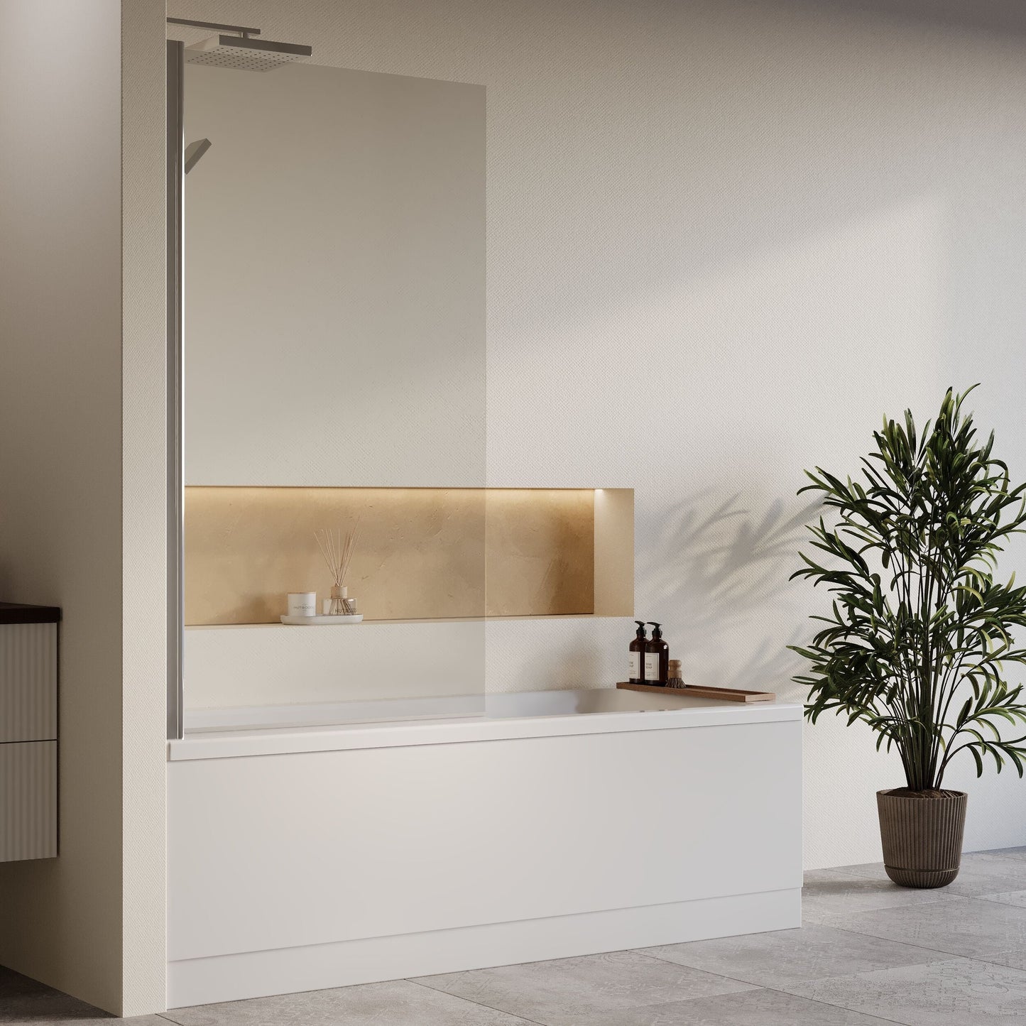 [BBZSE059] Square Single Ended 1700x700 Shower Bath Set - Front Panel, Chrome Square Bath Screen & Leg Set - Lifestyle 3