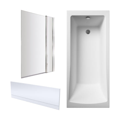 [BBZSE061] Square Single Ended 1700x700 Shower Bath Set - Front Panel, Chrome Square Bath Screen with Fixed Panel & Leg Set - Cutout