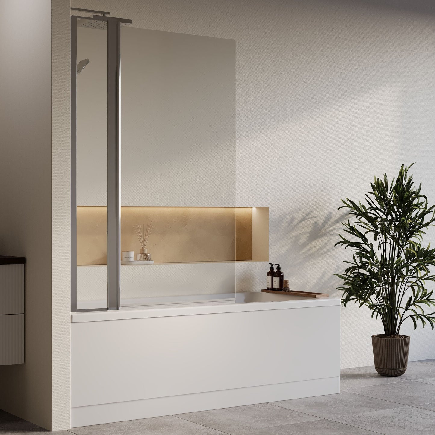 [BBZSE061] Square Single Ended 1700x700 Shower Bath Set - Front Panel, Chrome Square Bath Screen with Fixed Panel & Leg Set - Lifestyle 3