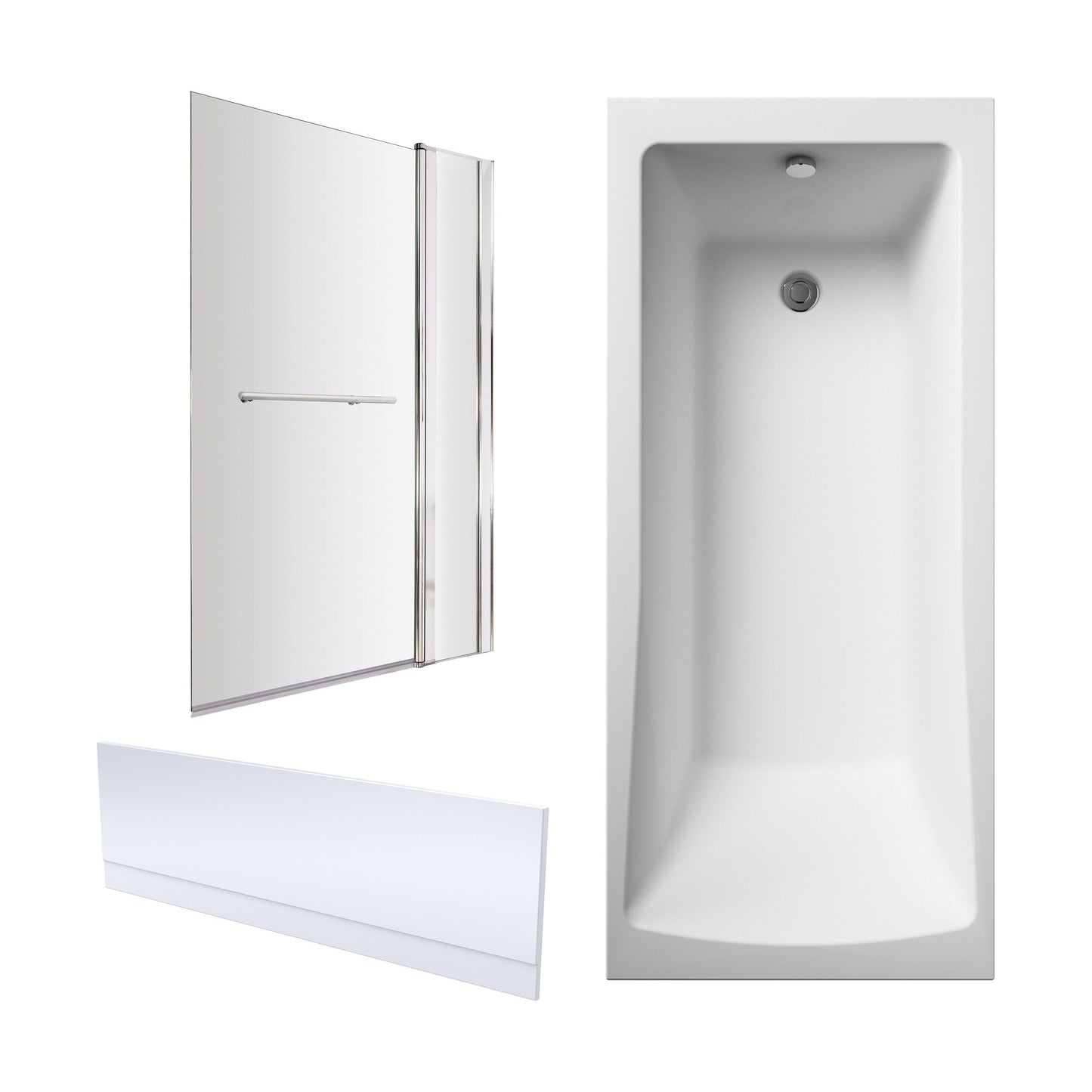 [BBZSE062] Square Single Ended 1700x700 Shower Bath Set - Front Panel, Square Bath Screen with Fixed Panel - Chrome - Cutout