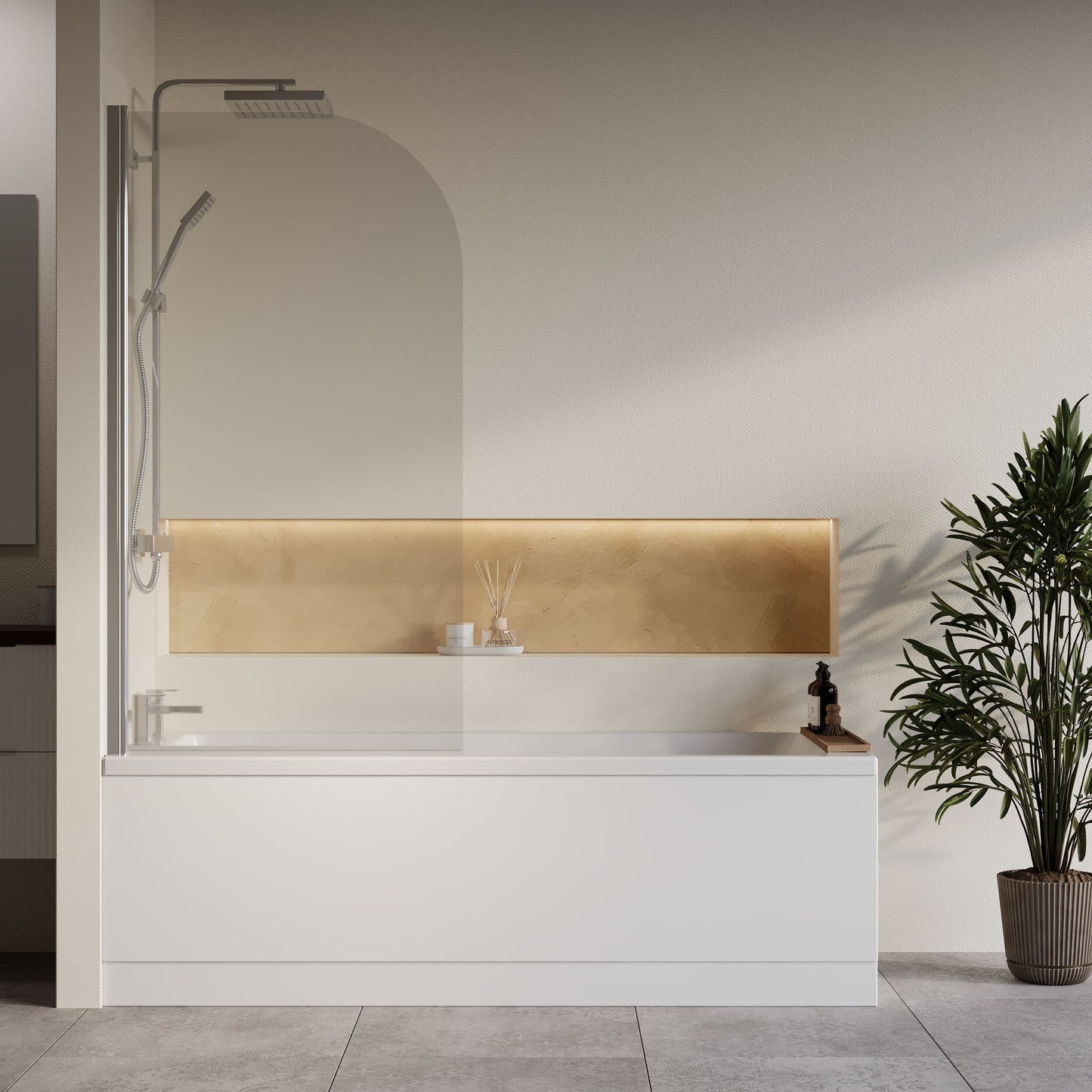 [BBZSE065] Square Single Ended 1700x700 Shower Bath Set - Front Panel, Round Bath Screen - Chrome & Leg Set - Lifestyle 1