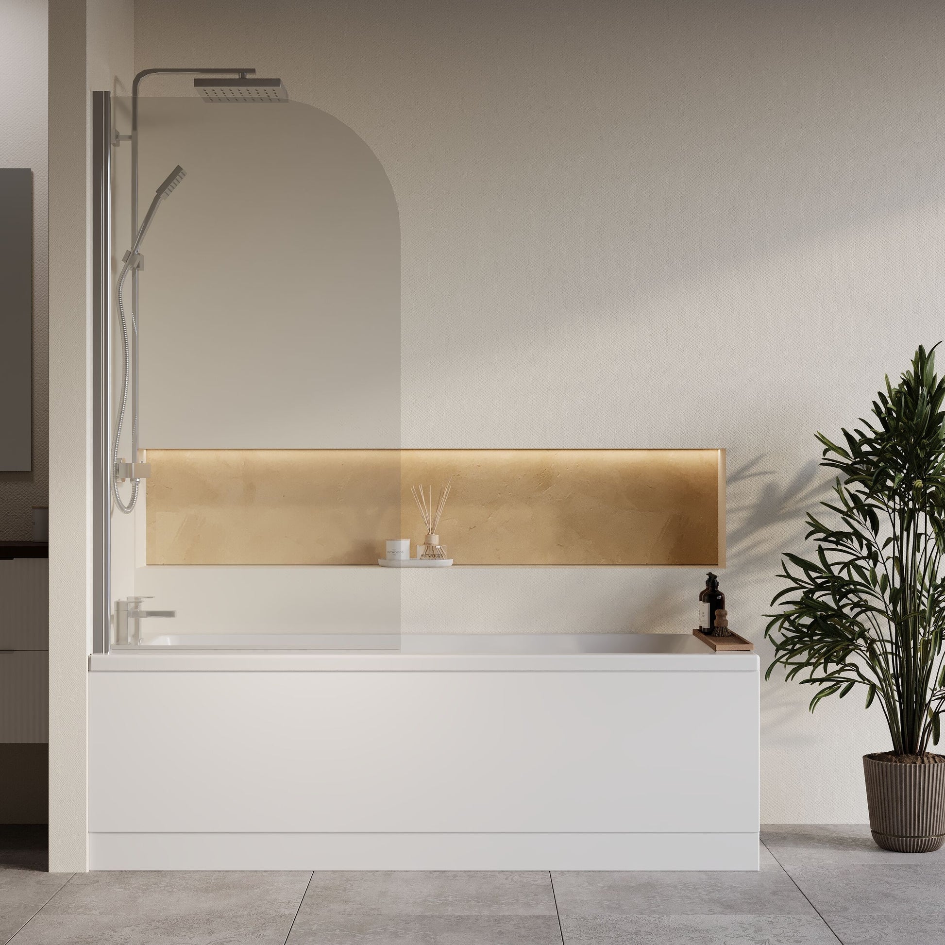 [BBZSE065] Square Single Ended 1700x700 Shower Bath Set - Front Panel, Round Bath Screen - Chrome & Leg Set - Lifestyle 1