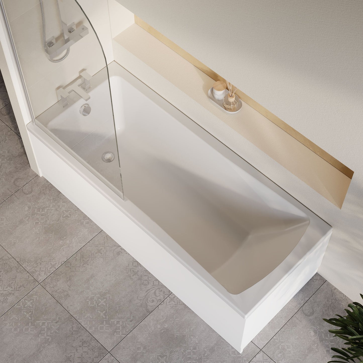 [BBZSE065] Square Single Ended 1700x700 Shower Bath Set - Front Panel, Round Bath Screen - Chrome & Leg Set - Lifestyle 2