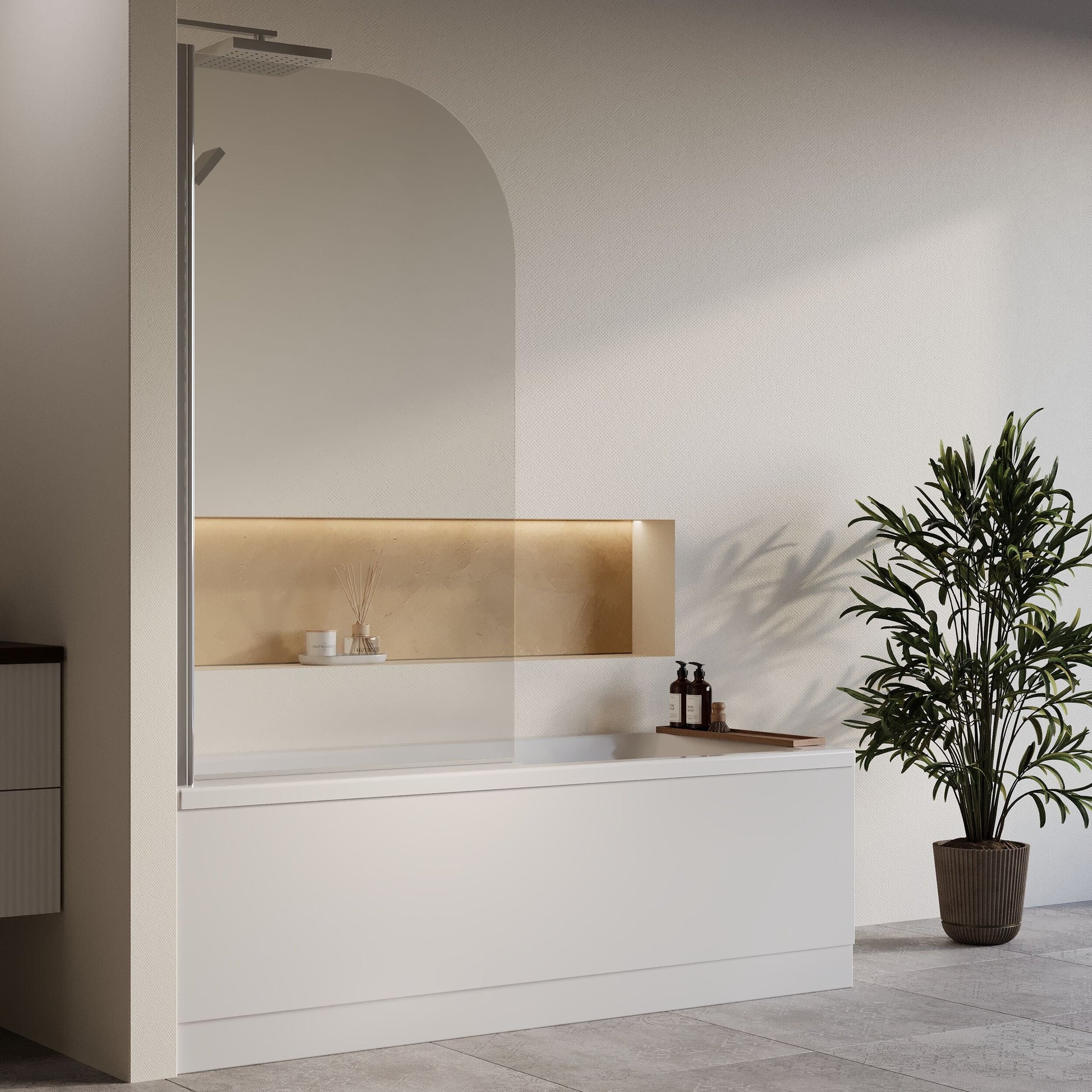 [BBZSE065] Square Single Ended 1700x700 Shower Bath Set - Front Panel, Round Bath Screen - Chrome & Leg Set - Lifestyle 3