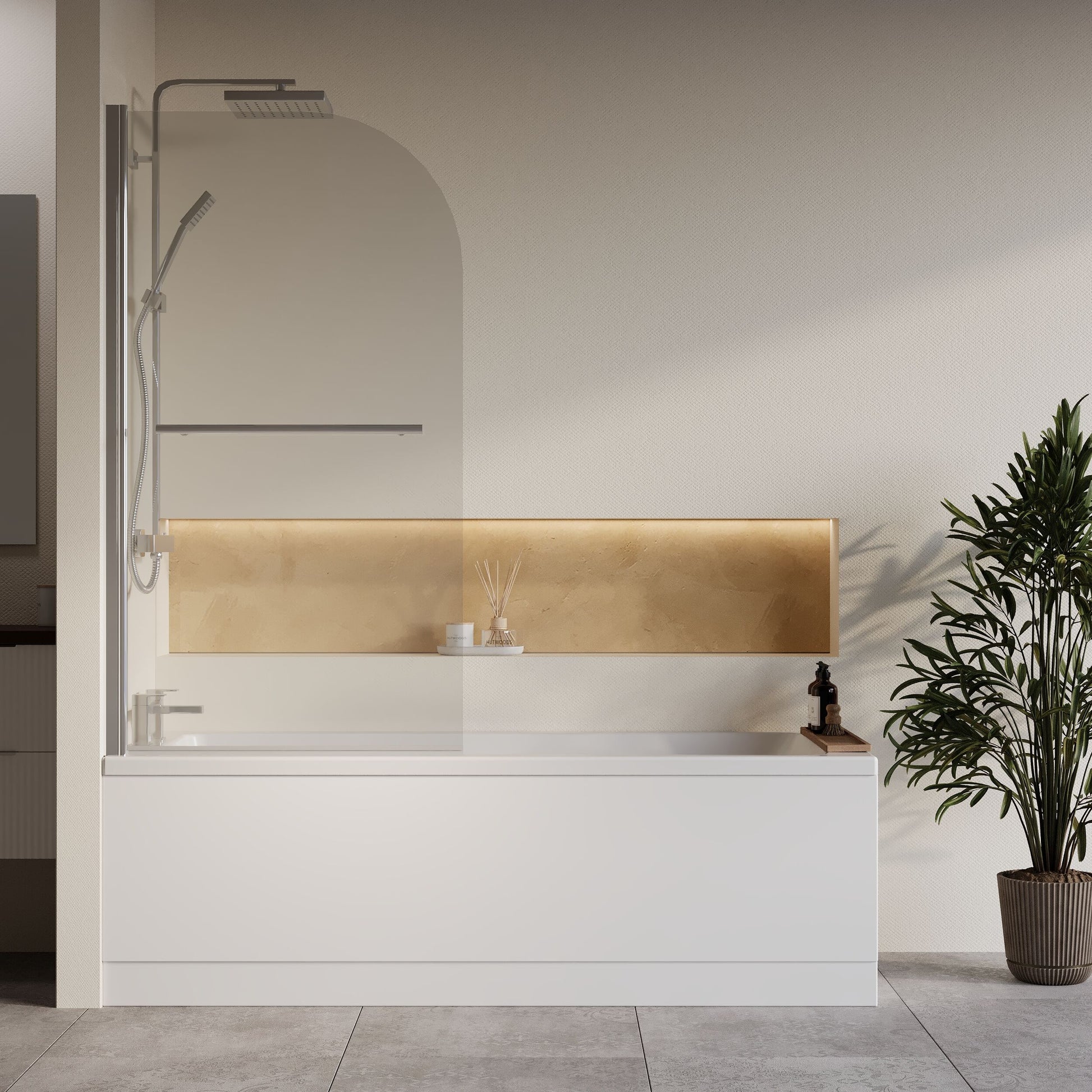 [BBZSE066] Square Single Ended 1700x700 Bath with Front Panel, Chrome Straight Bath Screen with Towel Rail & Leg Set - Lifestyle 1
