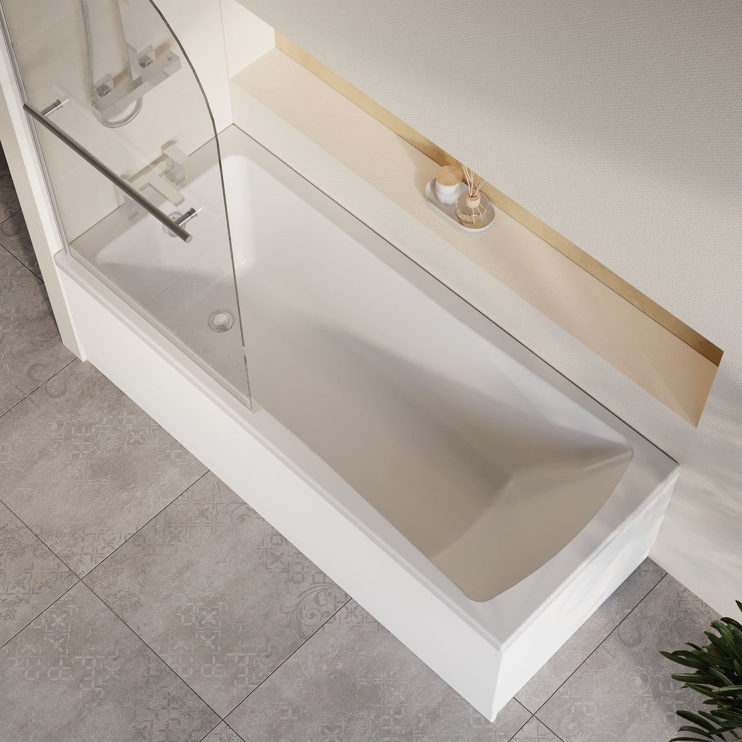 [BBZSE066] Square Single Ended 1700x700 Bath with Front Panel, Chrome Straight Bath Screen with Towel Rail & Leg Set - Lifestyle 2