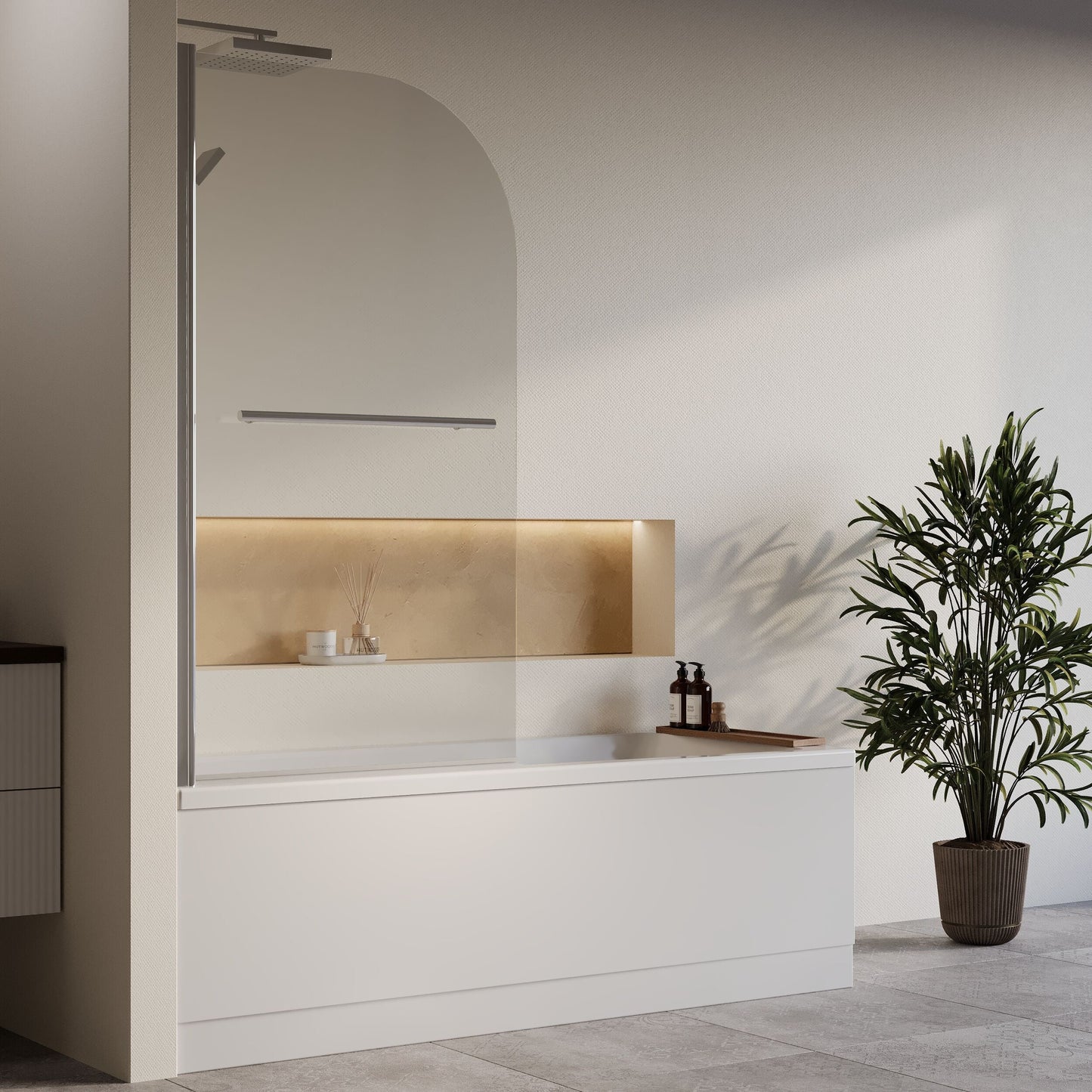 [BBZSE066] Square Single Ended 1700x700 Bath with Front Panel, Chrome Straight Bath Screen with Towel Rail & Leg Set - Lifestyle 3