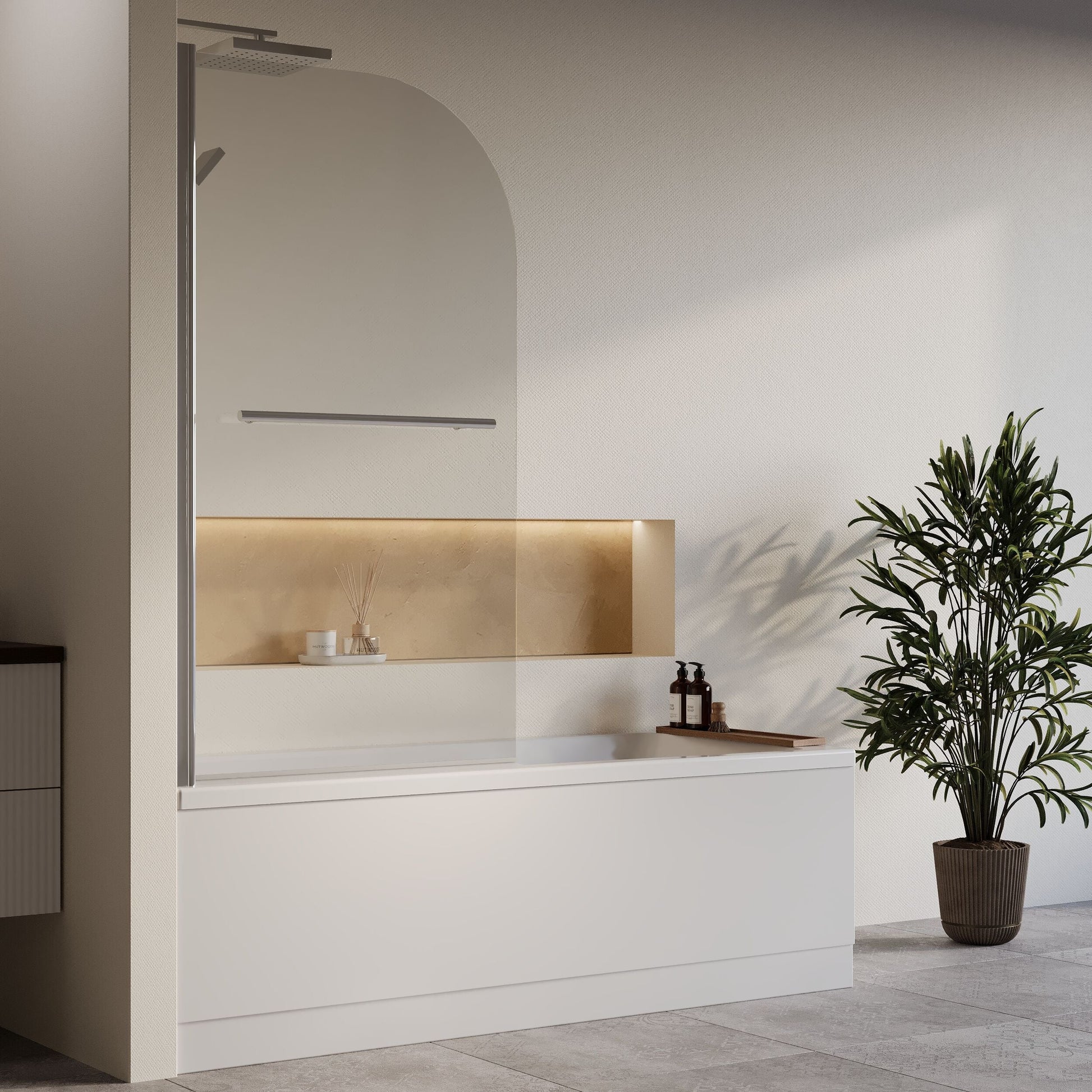 [BBZSE066] Square Single Ended 1700x700 Bath with Front Panel, Chrome Straight Bath Screen with Towel Rail & Leg Set - Lifestyle 3