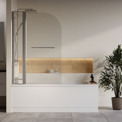 [BBZSE068] Square Single Ended 1700x700 Bath with Front Panel, Chrome Straight Bath Screen with Fixed Panel and Towel Rail & Leg Set - Lifestyle 1