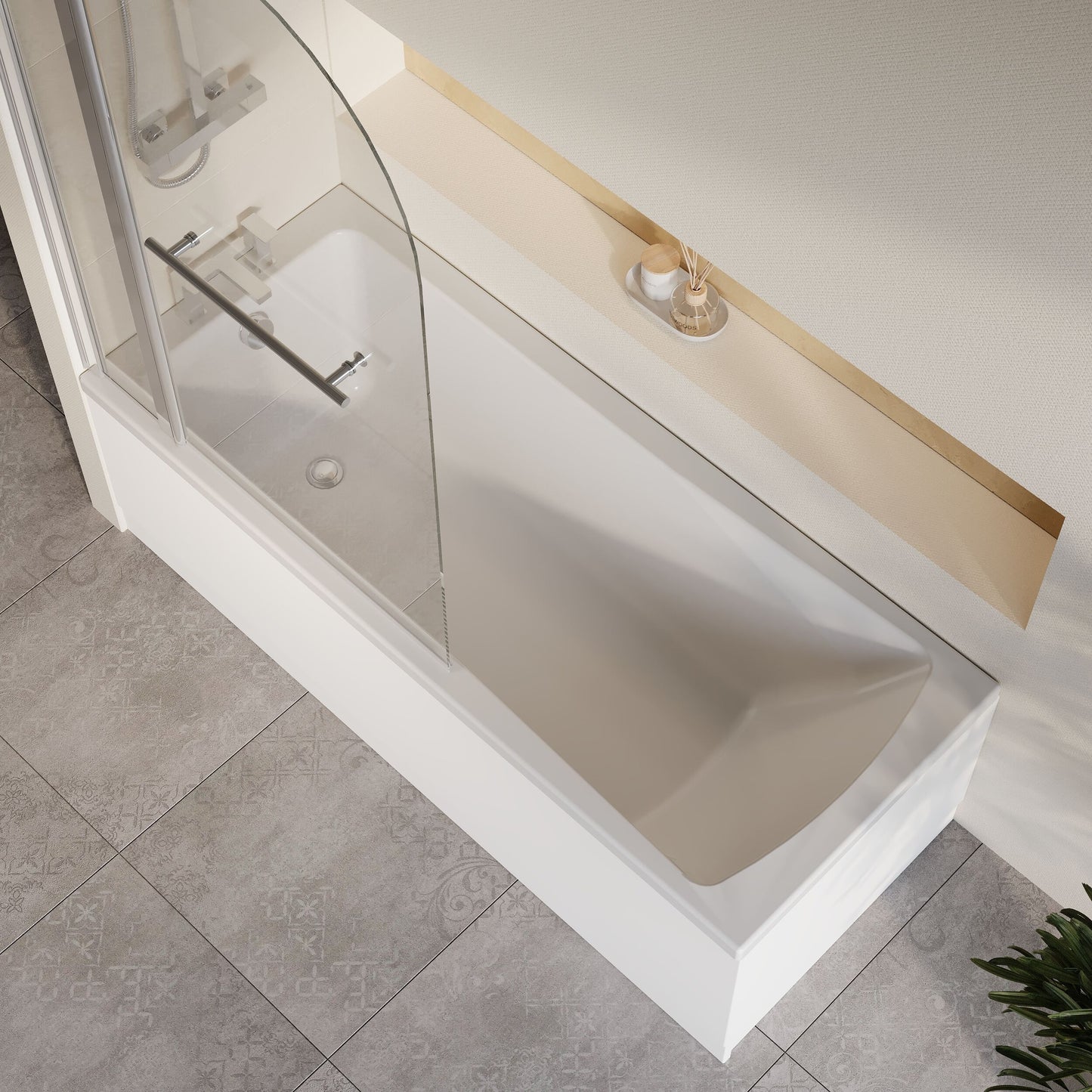 [BBZSE068] Square Single Ended 1700x700 Bath with Front Panel, Chrome Straight Bath Screen with Fixed Panel and Towel Rail & Leg Set - Lifestyle 2