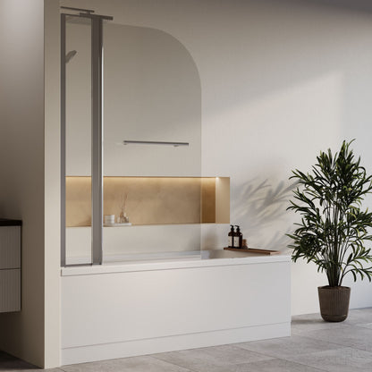 [BBZSE068] Square Single Ended 1700x700 Bath with Front Panel, Chrome Straight Bath Screen with Fixed Panel and Towel Rail & Leg Set - Lifestyle 3