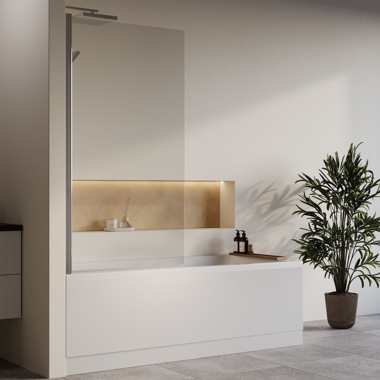 [BBZSE069] Square Single Ended 1700x750 Bath with Front Panel, Chrome Square Bath Screen & Leg Set - Lifestyle 3