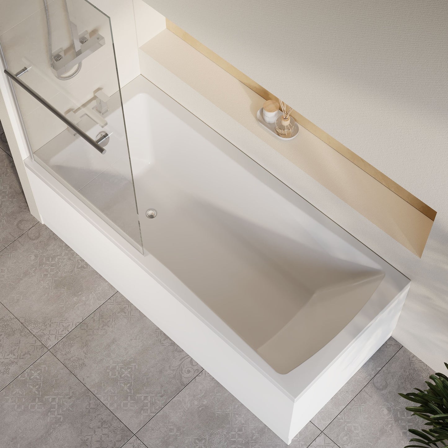 [BBZSE070] Square Single Ended 1700x750 Bath with Front Panel, Chrome Square Bath Screen with Towel Rail & Leg Set - Lifestyle 2