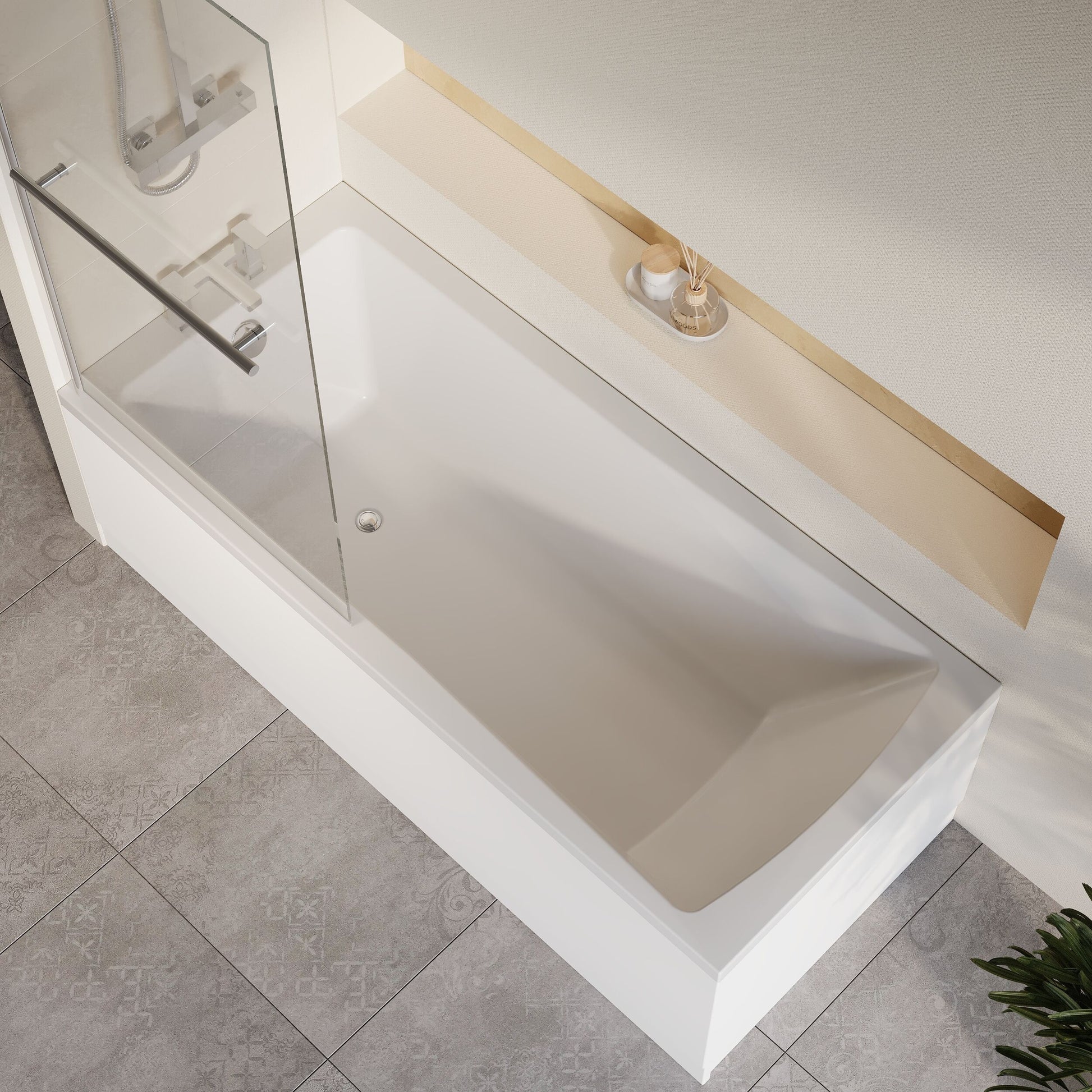 [BBZSE070] Square Single Ended 1700x750 Bath with Front Panel, Chrome Square Bath Screen with Towel Rail & Leg Set - Lifestyle 2