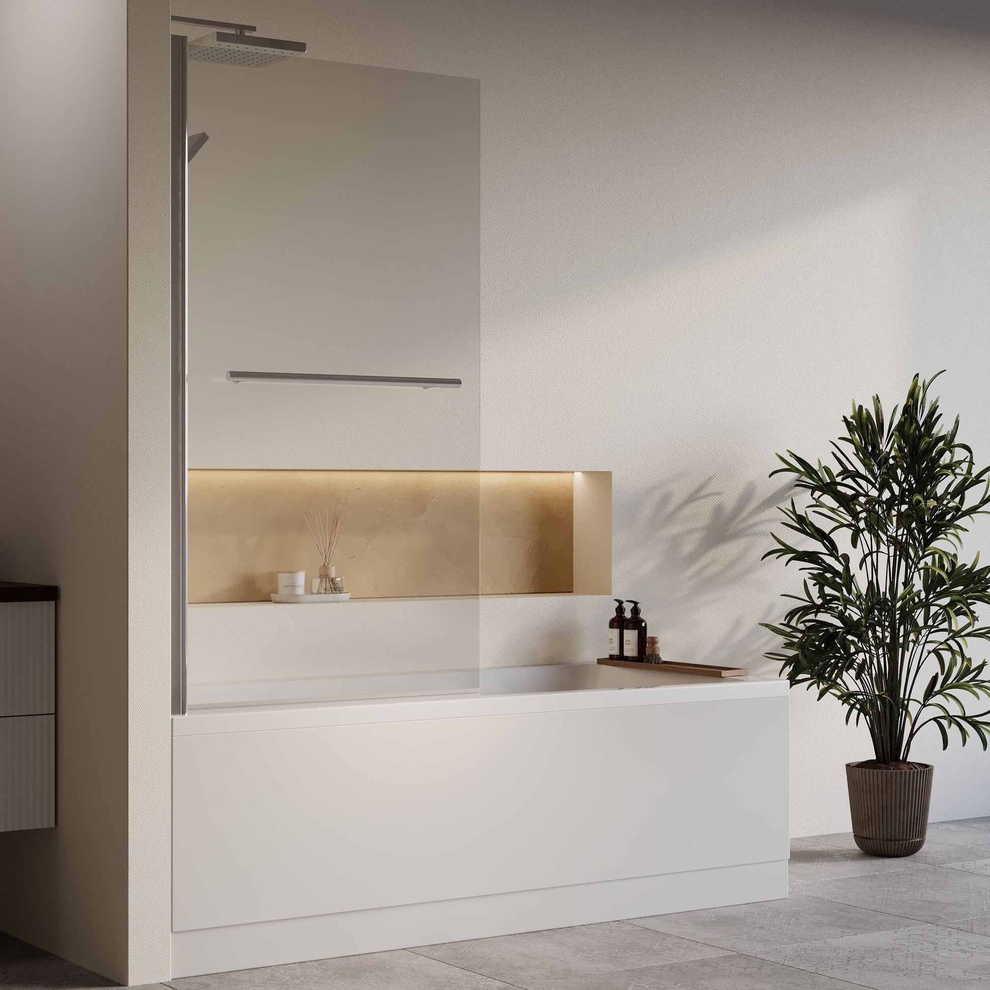[BBZSE070] Square Single Ended 1700x750 Bath with Front Panel, Chrome Square Bath Screen with Towel Rail & Leg Set - Lifestyle 3