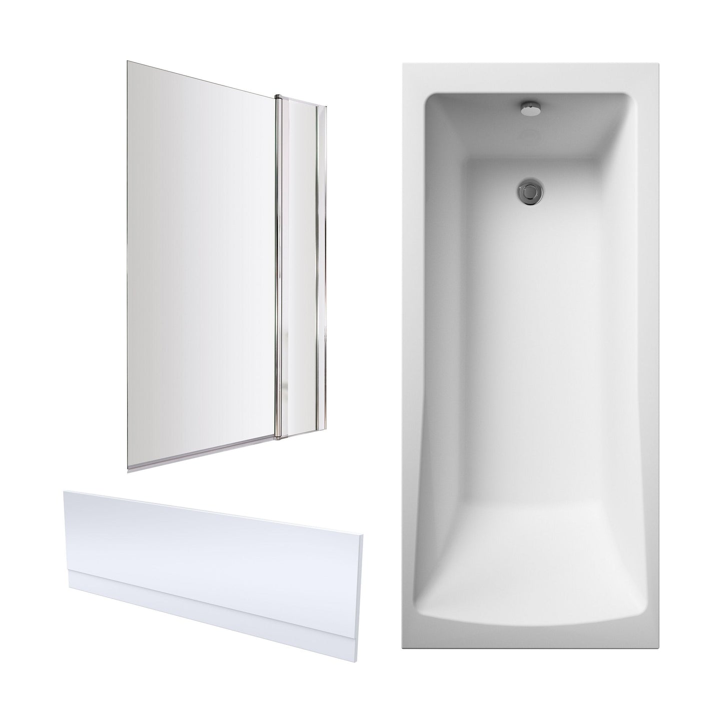 [BBZSE071] Square Single Ended1700x750 Shower Bath Set - Front Panel, Chrome Square Bath Screen, Fixed Panel & Leg Set - Cutout