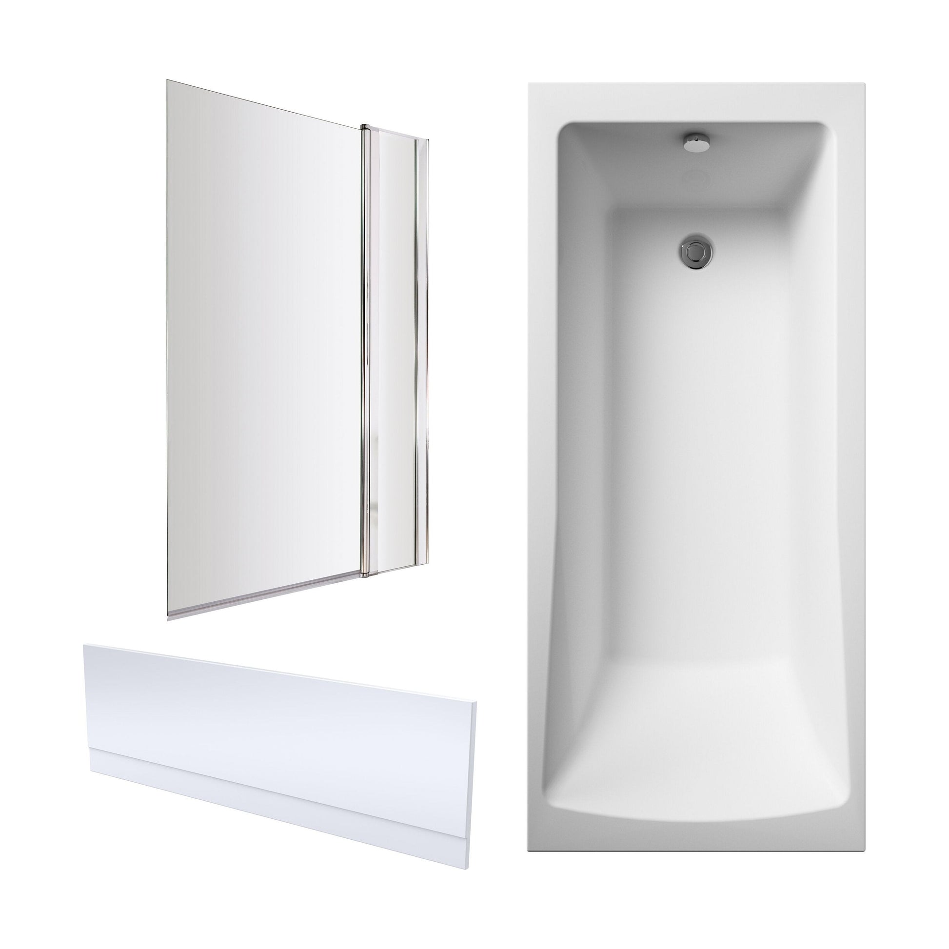 [BBZSE071] Square Single Ended1700x750 Shower Bath Set - Front Panel, Chrome Square Bath Screen, Fixed Panel & Leg Set - Cutout