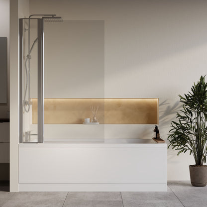 [BBZSE071] Square Single Ended1700x750 Shower Bath Set - Front Panel, Chrome Square Bath Screen, Fixed Panel & Leg Set - Lifestyle 1