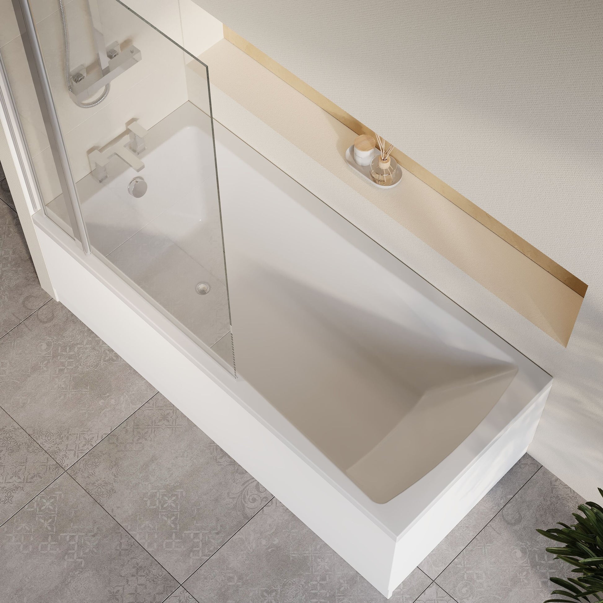 [BBZSE071] Square Single Ended1700x750 Shower Bath Set - Front Panel, Chrome Square Bath Screen, Fixed Panel & Leg Set - Lifestyle 2