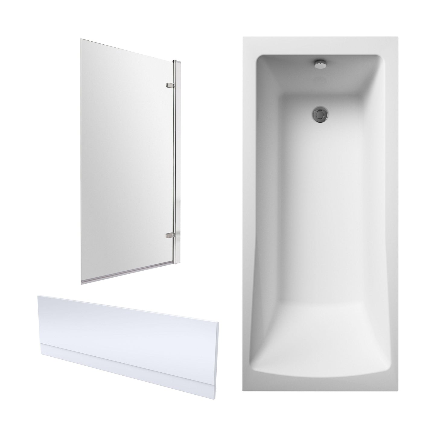 [BBZSE074] Square Single Ended 1700x750 Bath with Front Panel & Chrome Hinged Screen - Cutout