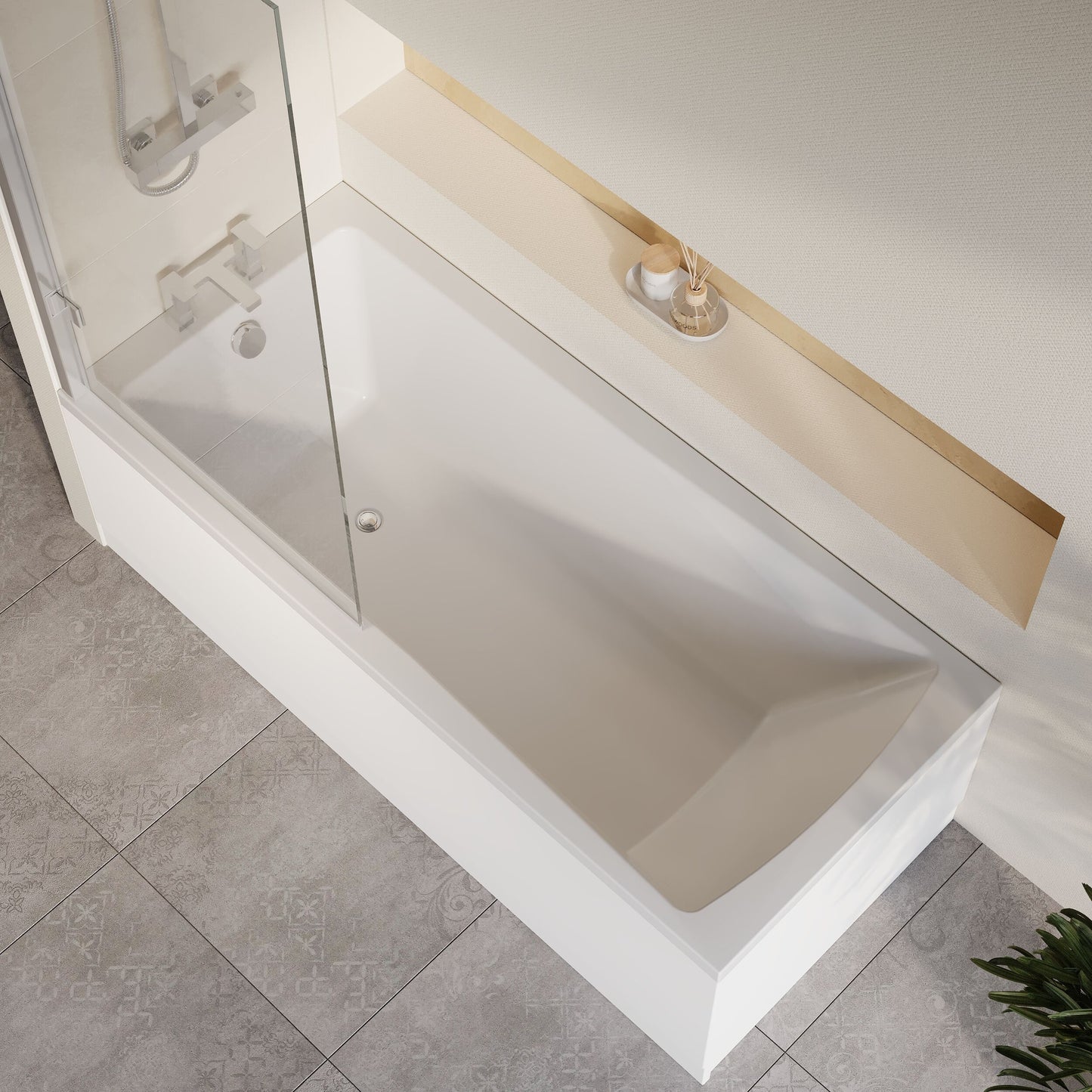 [BBZSE074] Square Single Ended 1700x750 Bath with Front Panel & Chrome Hinged Screen - Lifestyle 2